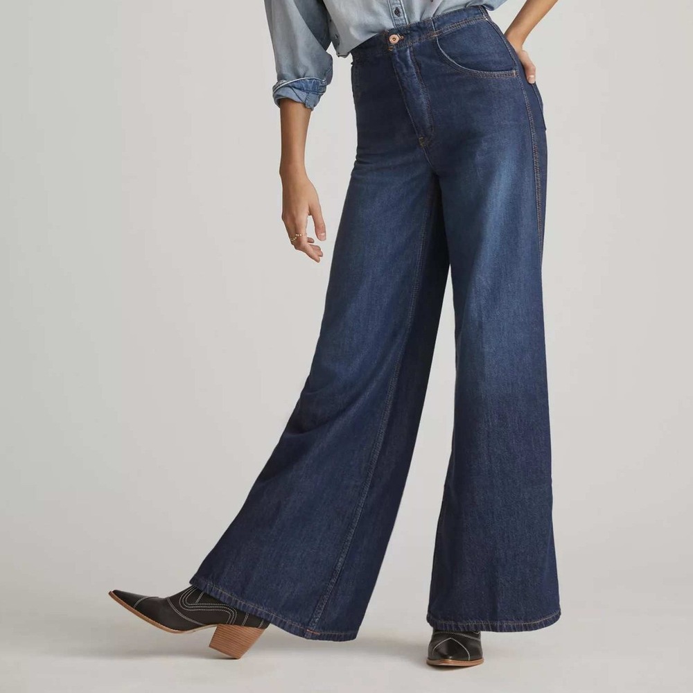 High-Waist Wide-Leg Women's Jeans - Dark Blue